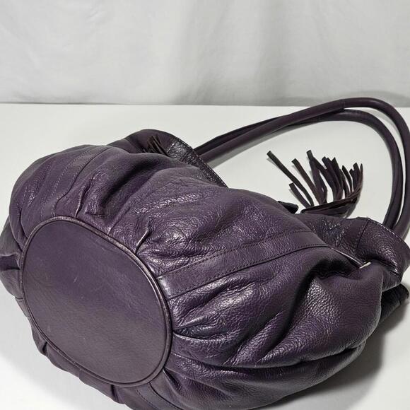 Vintage Sylvain Lefebvre Purple Leather Shoulder Bag Purse Drawstring Tassels - Picture 6 of 15